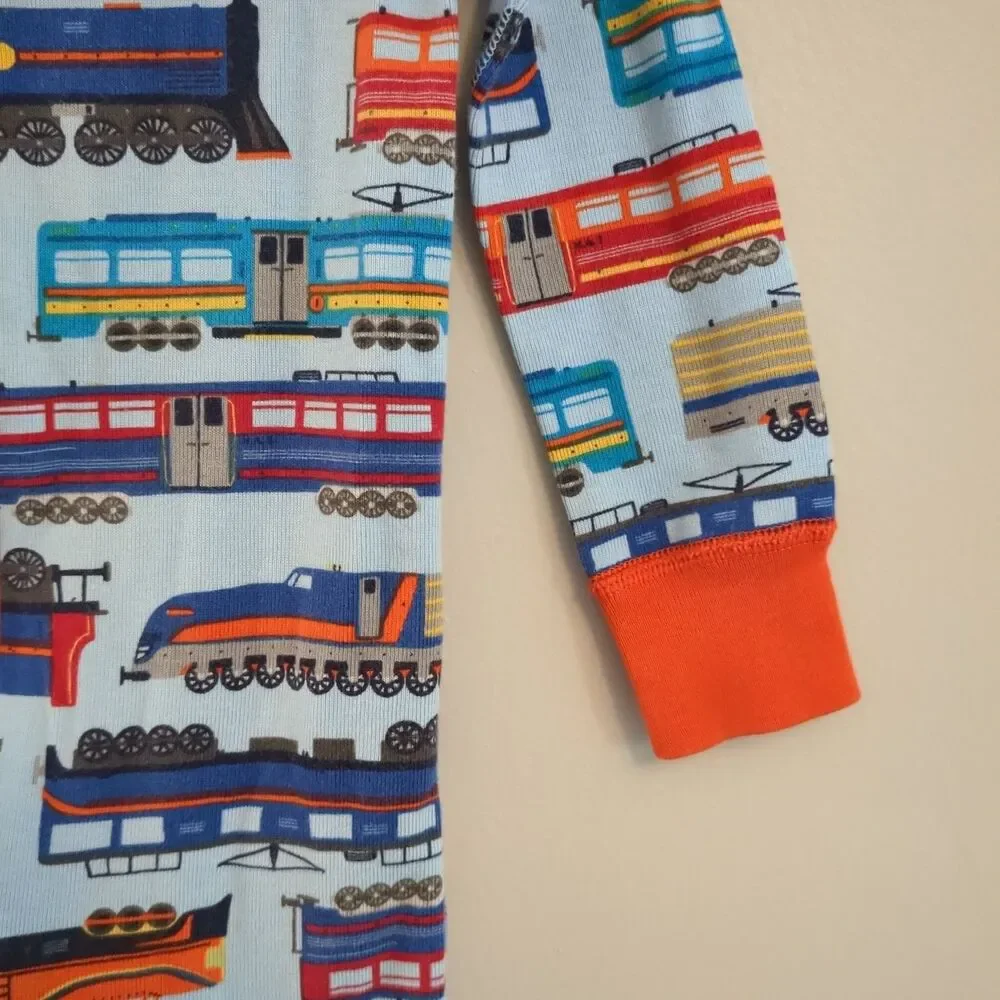 Hanna Andersson Blue Orange Train Organic Cotton Pajamas Sleeper - Boys 90 3T